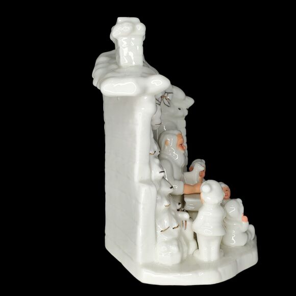 Santa Elf Toy Workshop White Gold Christmas Porcelain North Pole - Picture 4 of 8